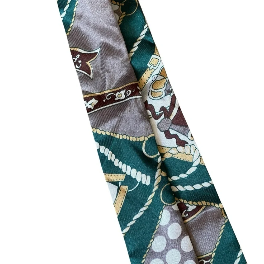 Green Nautical Tie Scarf Versatile Long Ribbon Gold White Brown 35